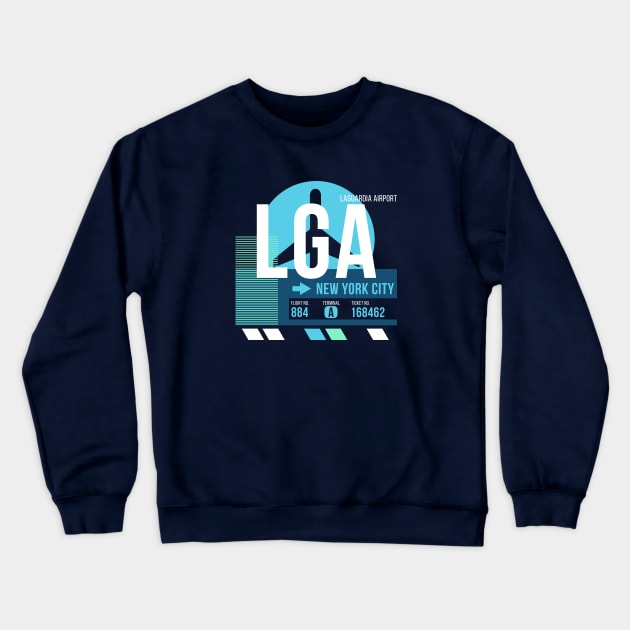 New York (LGA) Airport // Sunset Baggage Tag Crewneck Sweatshirt by Now Boarding